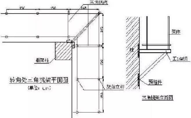 转角处三角挑架平面图